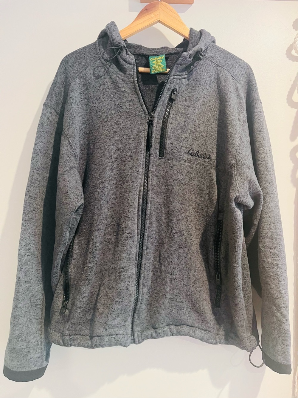Cabela's Knit Full Zip Up Jacket Hoodie Sweater Gray LARGE Men’s Hooded
